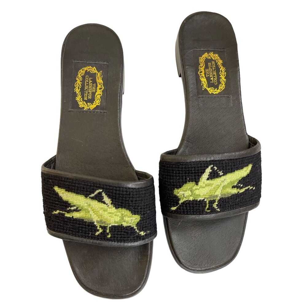 The Larkspur Collection Slip On Mule Shoes Needlepoint Grasshopper Med 8-8.5